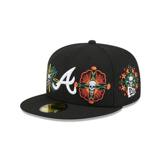 Atlanta Braves MLB Skull and Flowers 59FIFTY Cerrada