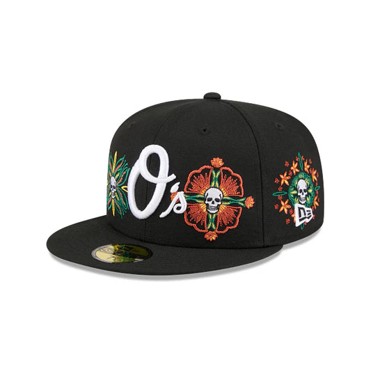 Baltimore Orioles MLB Skull and Flowers 59FIFTY Cerrada