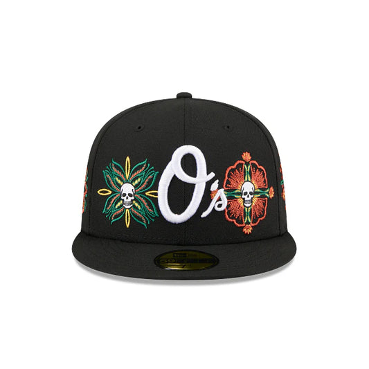 Baltimore Orioles MLB Skull and Flowers 59FIFTY Cerrada