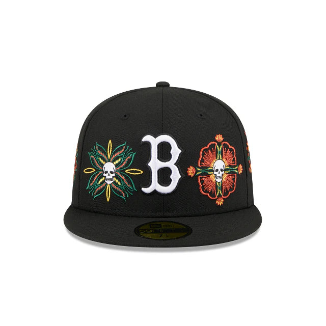 Boston Red Sox MLB Skull and Flowers 59FIFTY Cerrada