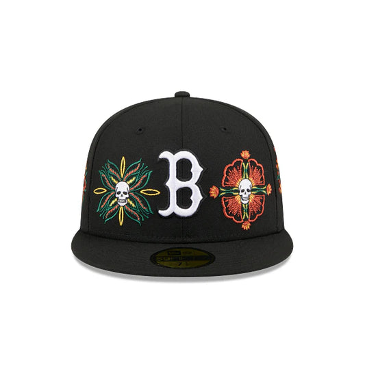 Boston Red Sox MLB Skull and Flowers 59FIFTY Cerrada