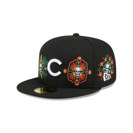 Chicago Cubs MLB Skull and Flowers 59FIFTY Cerrada