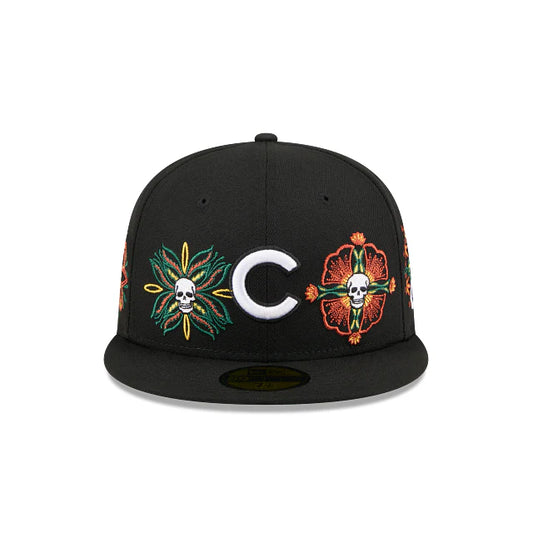 Chicago Cubs MLB Skull and Flowers 59FIFTY Cerrada