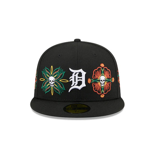 Detroit Tigers MLB Skull and Flowers 59FIFTY Cerrada