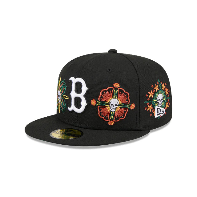 Boston Red Sox MLB Skull and Flowers 59FIFTY Cerrada