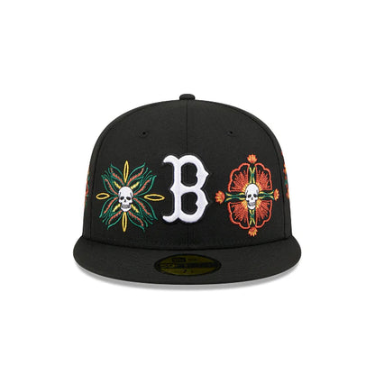 Boston Red Sox MLB Skull and Flowers 59FIFTY Cerrada