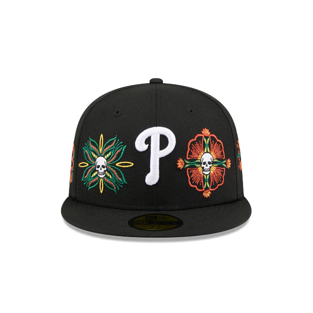Philadelphia Phillies MLB Skull and Flowers 59FIFTY Cerrada