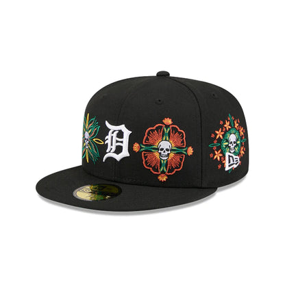Detroit Tigers MLB Skull and Flowers 59FIFTY Cerrada