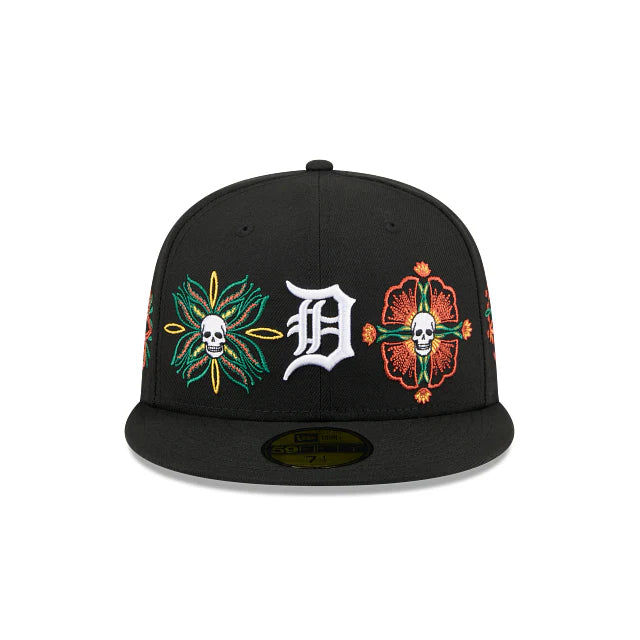 Detroit Tigers MLB Skull and Flowers 59FIFTY Cerrada