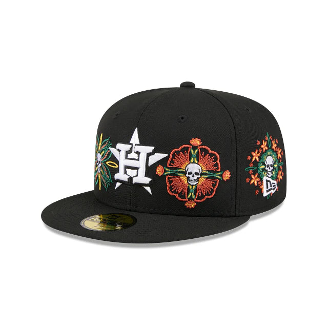 Houston Astros MLB Skull and Flowers 59FIFTY Cerrada