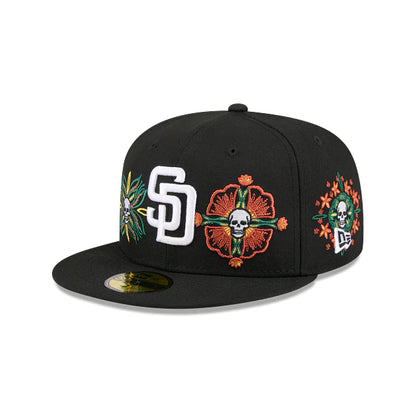 San Diego Padres MLB Skull and Flowers 59FIFTY Cerrada