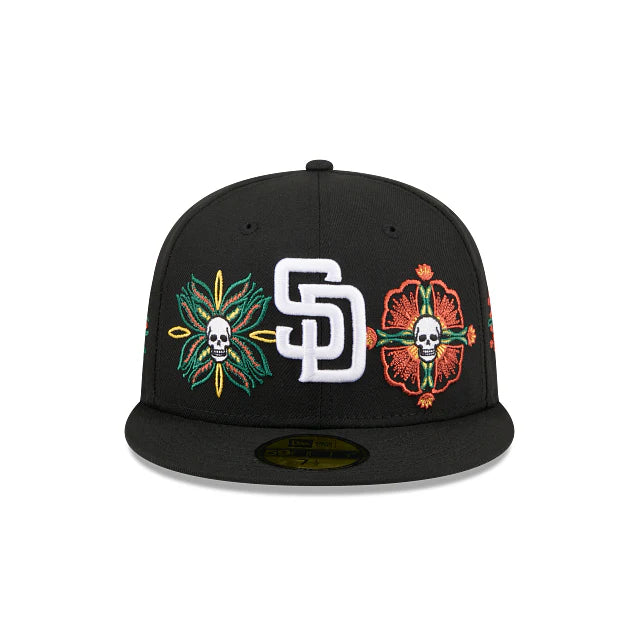 San Diego Padres MLB Skull and Flowers 59FIFTY Cerrada